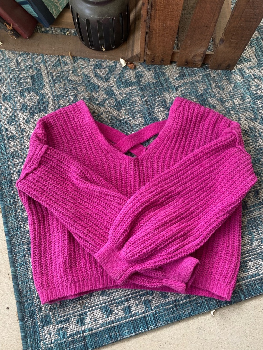 Pink Republic V-Neck Knit Sweater in Bright Fuchsia